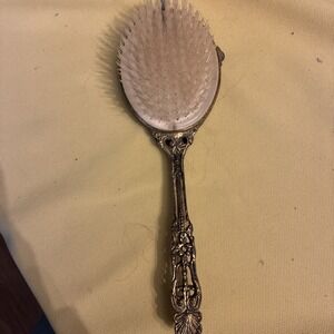 Vintage Vanity Hair Brush Gold With Detachable Nylon Bristle Head Floral 10x3